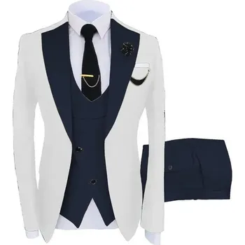 Pánský oblek Elegantní třídílný oblek pro muže – formální slavnostní styl Velikost: M, Barva (Varianta): Tmavě modrá