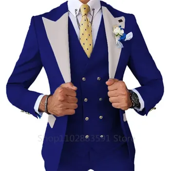 Oblek s vestou v bordó stylu – svatební i formální použití Velikost: S, Barva (Varianta): Tmavě modrá