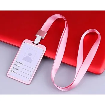 Ledvinka Elegantní držák na ID kartu – kovové pouzdro s lanyardem Barva (Varianta): Růžová
