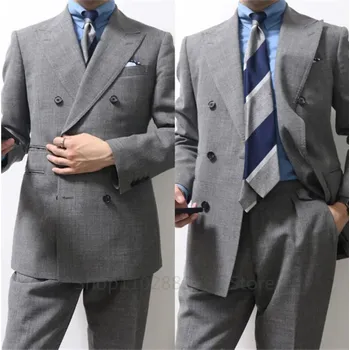 Dvoudílný oblek s klopou – slavnostní i volnočasový styl Velikost: 4XL, Barva (Varianta): Šedá