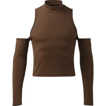 Pánské tričko Pánské tričko s rolákem – sexy crop top streetwear Barva: Hnědá, Velikost: S