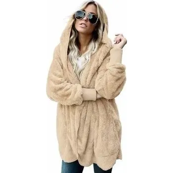 Dámská parka Dámská fleecová mikina – teplá bunda s kapucí a dlouhým rukávem Barva: Aprikotová, Velikost: 5XL