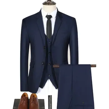 Třídílný luxusní oblek – svatební nebo business komplet s vestou Velikost: 4XL, Barva (Varianta): Tmavě modrá
