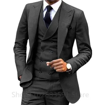 Pánský oblek Třídílný svatební oblek – britský styl pro ženicha i hosty Velikost: XL, Barva (Varianta): Charcoal