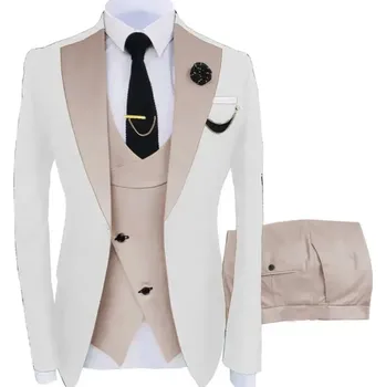 Elegantní třídílný oblek pro muže – formální slavnostní styl Velikost: 4XL, Barva (Varianta): Béžová