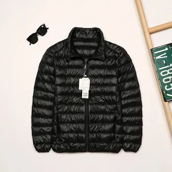 Ultralehká pánská péřová bunda – stojáček, krátký střih Barva: Černá, Velikost: 4XL