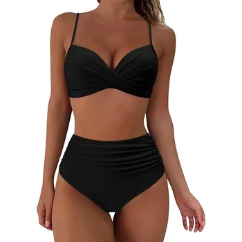 Dámské plavky Dámské push-up bikiny s retro vysokým pasem a potiskem Velikost: XL, Barva (Varianta): hei