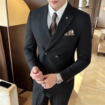 Třídílný pánský oblek s dvouřadým sakem a vestou Velikost: XL, Barva (Varianta): Černá