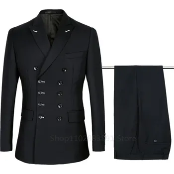Pánský oblek Oblek se špičatým klopou – dvoudílný střih pro ženicha i hosty Velikost: XL, Barva (Varianta): Černá