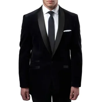 Pánské sako Sametové pánské sako s jedním knoflíkem – business styl Velikost: 5XL, Barva (Varianta): Černá