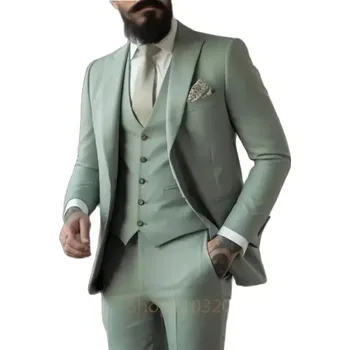 Pánský oblek Třídílný světlý oblek – svatební a business set pro muže Velikost: XL, Barva (Varianta): Zelená