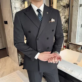 Pánský oblek Třídílný oblek – dvouřadý střih pro svědka a speciální akce Velikost: L, Barva (Varianta): Šedá