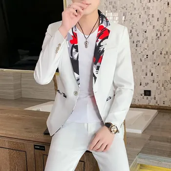 Dvoudílný oblek – korejský styl, ideální pro ženichy a svědky Velikost: M, Barva (Varianta): Bílá