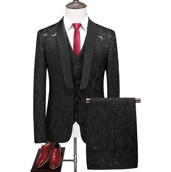Pánský oblek Svatební třídílný oblek – korejský střih s vestou Velikost: XL, Barva (Varianta): Černá