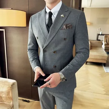 Pánský oblek Sváteční oblek s módním střihem – elegantní trojdílný set Velikost: XL, Barva (Varianta): Šedá