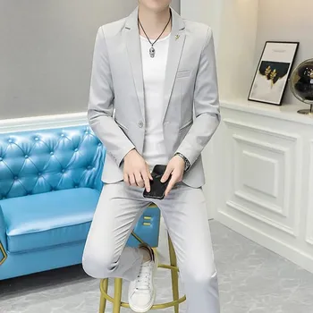 Dvoudílný korejský pánský oblek – moderní střih Velikost: L, Barva (Varianta): Šedá