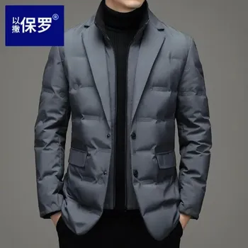 Pánská softshellová bunda Péřová bunda s límcem – stylový model pro starší muže Velikost: XL, Barva (Varianta): Šedá