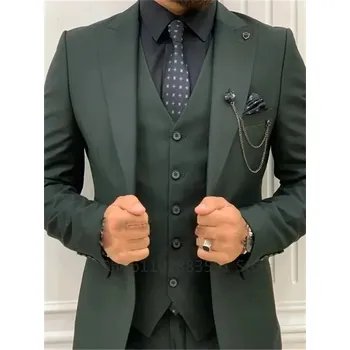 Pánský oblek Třídílný pánský oblek – sako, vesta, kalhoty pro slavnostní akce Velikost: S, Barva (Varianta): Tmavě zelená