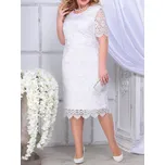 Elegantní vyšívané šaty – plus size, midi délka, slim fit Barva: Bílá, Velikost: 4XL