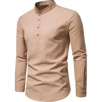 Pánská košile Pánská bavlněná košile – stojáček, dlouhý rukáv, elegantní Velikost: M, Barva (Varianta): M301-khaki