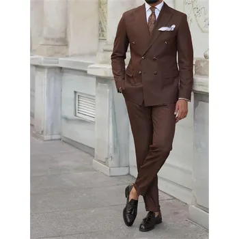 Dvoukousek sako a kalhoty – elegantní střih na svatbu či ples Velikost: M, Barva (Varianta): Hnědá