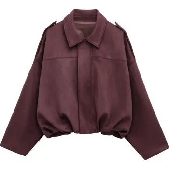 Dámská softshellová bunda Dámská semišová bunda s límečkem a volným střihem Velikost: S, Barva (Varianta): Bordová