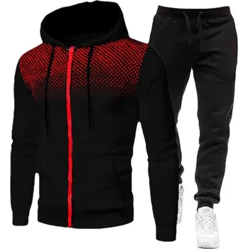 Pánská fleecová souprava s kapucí a zipem na volný čas Barva: Černá, Velikost: S