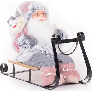 Dekorace Vánoce, Santa na sáňkách, šedo-růžový, 46cm