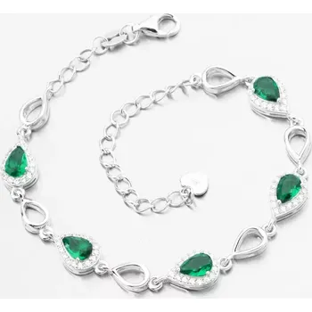Náramek Dámský náramek stříbro 925 zirkon smaragdy PKL-4036 délka 19 cm