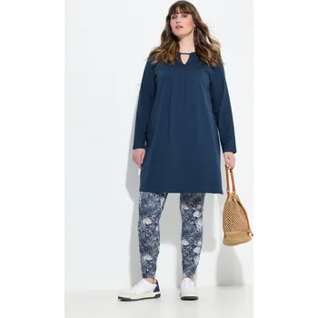 Dámské tričko Ulla Popken, Plus size Dlouhé tričko, A střih, tunikový výstřih, dlouhé rukávy pro plnoštíhlé nadměrná velikost, 843879745-1130, modrý, 50/52, Nadměrné velikosti, Plus size oblečení, Oblečení pro boubelky, Oblečení pro baculky, Oblečení pro plnoštíhlé, Ob