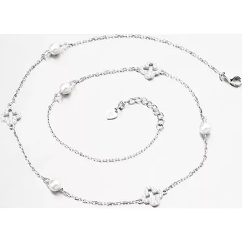 Náhrdelník Dámský náhrdelník stříbro 925 perly čtyřlístkem a PKL-5026 délka 45 cm