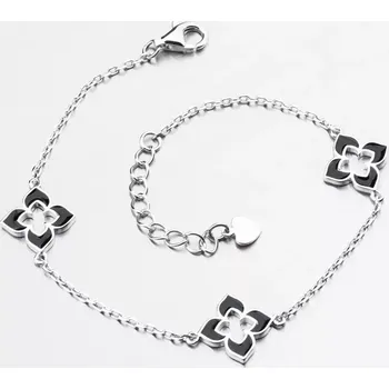 Náramek Dámský náramek stříbro 925 černou květinou PKL-4045 délka 20 cm