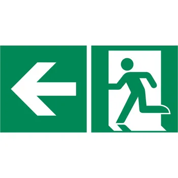 Cedule Únikový východ vlevo, fotoluminiscenční, ISO 7010, z plastu, 400 x 200 mm, BJ = 5 ks