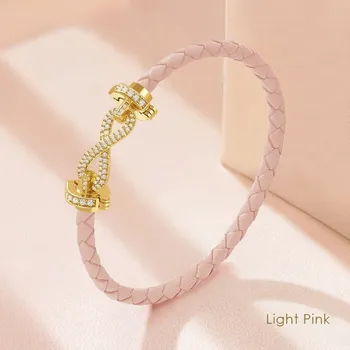 Náramek Náramek lásky s osmičkou infinity z kůže | dámský šperk - Světle růžová , 17 cm