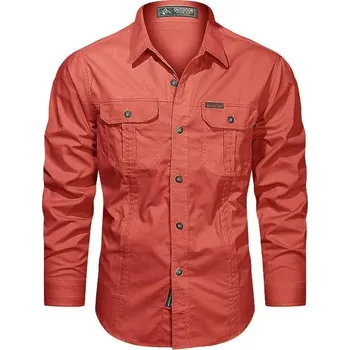 Pánská outdoorová košile – dlouhý rukáv, více kapes Barva: Červená, Velikost: 2XL
