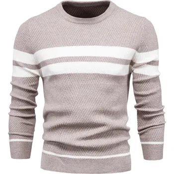 Pánský svetr Pánský svetr s barevným blokem – podzimní, slim fit Barva: Khaki, Velikost: L