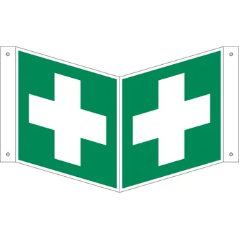 Úhlová tabulka První pomoc, ISO 7010, z hliníku, fotoluminiscenční, 150 x 150 mm, BJ = 5 ks