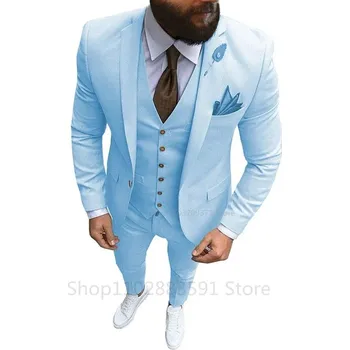 Třídílný pánský oblek – elegantní styl pro oslavy a práci Velikost: 3XL, Barva (Varianta): Nebeská