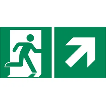 Cedule Únikový východ vpravo nahoru, ISO 7010, z hliníku, fotoluminiscenční, 400 x 200 mm, BJ = 5 ks