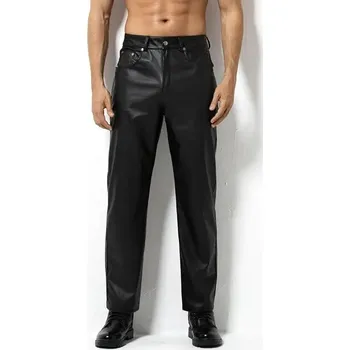 Pánské kalhoty Pánské koženkové kalhoty – rovný střih, disco styl Barva: Černá, Velikost: 40