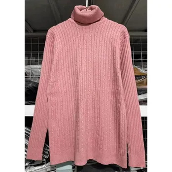 Pánský svetr Pánský rolák se silným úpletem – dvojitý límec a přiléhavý střih Barva: Růžová, Velikost: 3XL