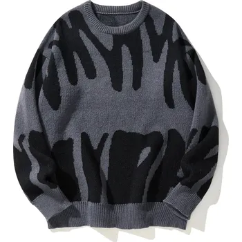 Pánský svetr Pánský svetr s barevným vzorem – stylový kontrast Barva: Tmavě Šedá, Velikost: M