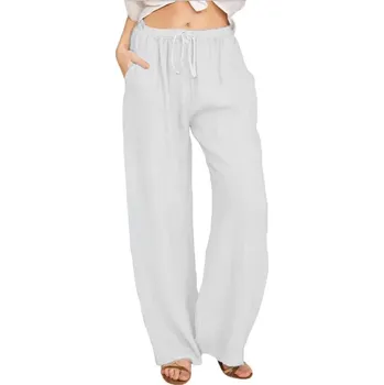 Dámské kalhoty Dámské lněné kalhoty – vysoký pas, široké nohavice Barva: Bílá, Velikost: XL