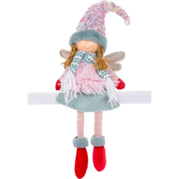 Vánoční dekorace MagicHome Vianoce Postavička MagicHome Vianoce, Anjelik s červenými topánkami a dlhými nohami, látkový, ružovo-zelený, 16x10x71 cm