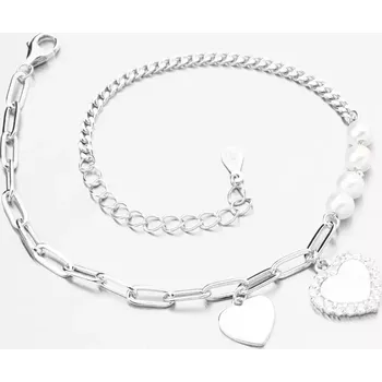 Šperk Dámský náramek stříbro 925 perly srdce PKL-4035 délka 20 cm