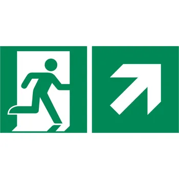 Cedule Únikový východ vpravo nahoru, ISO 7010, fólie, fotoluminiscenční, 300 x 150 mm, BJ = 5 ks