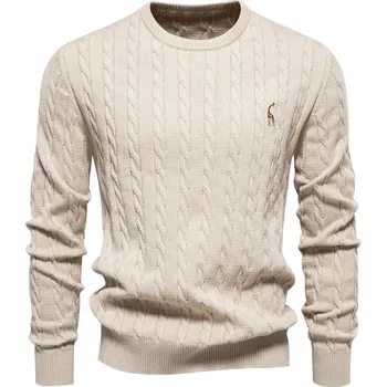 Pánský svetr Pánský pletený svetr – žirafa výšivka a klasický vzor Velikost: S, Barva (Varianta): SW170-Apricot