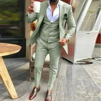 Pánský oblek Třídílný elegantní oblek – svatební outfit v moderním stylu Velikost: M, Barva (Varianta): Matcha Green