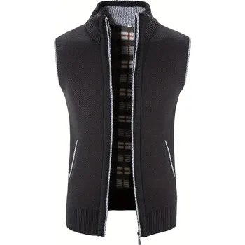 Pánská bunda Pánská vesta – pletená, bez rukávů, na zip, stojáček Velikost: 3XL, Barva (Varianta): Černá