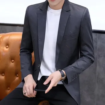 Pánské sako Jednořadé sako – korejský styl, podzimní slim fit elegance Velikost: L, Barva (Varianta): Šedá